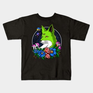 Alien Fox Third Eye Space UFO Kids T-Shirt